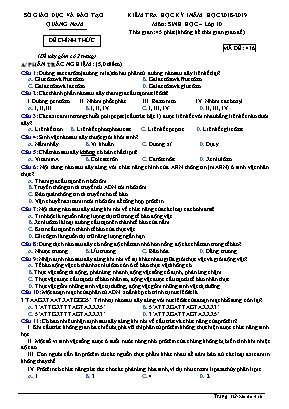 Đề kiểm tra học kỳ I môn Sinh học Lớp 10 - Mã đề 416 - Năm học 2018-2019 - Sở giáo dục và đào tạo tỉnh Quảng Nam